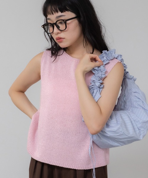 クロップド丈ノースリーブニットトップス/ 秋服 ニット ノースリ