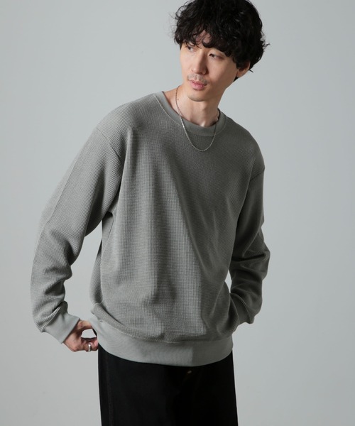 NANO universe（ナノユニバース）の「テックワッフルクルーネックTシャツ 長袖（Tシャツ/カットソー・メンズ・グレー/カーキ/スミクロ・L/M）」の15枚目の写真