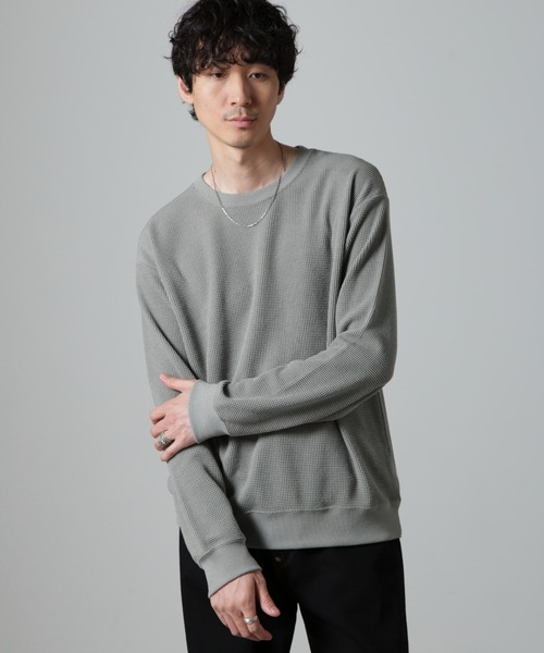 NANO universe（ナノユニバース）の「テックワッフルクルーネックTシャツ 長袖（Tシャツ/カットソー・メンズ・グレー/カーキ/スミクロ・L/M）」の14枚目の写真