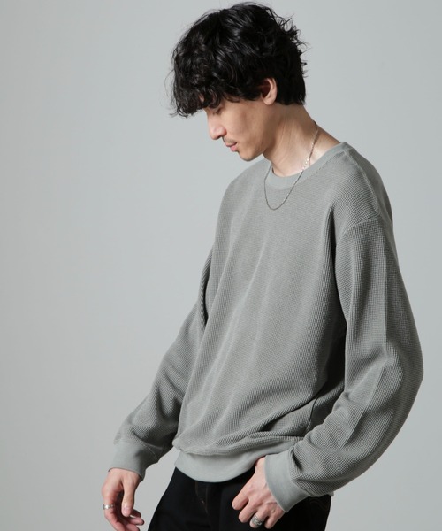 NANO universe（ナノユニバース）の「テックワッフルクルーネックTシャツ 長袖（Tシャツ/カットソー・メンズ・グレー/カーキ/スミクロ・L/M）」の16枚目の写真