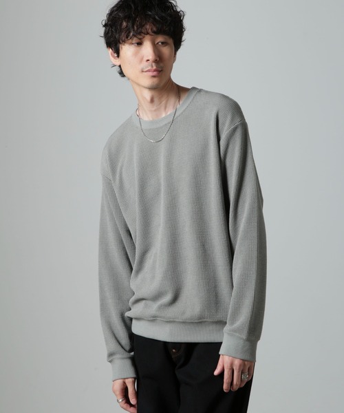 NANO universe（ナノユニバース）の「テックワッフルクルーネックTシャツ 長袖（Tシャツ/カットソー・メンズ・グレー/カーキ/スミクロ・L/M）」の13枚目の写真