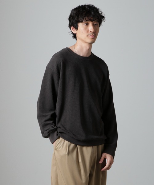 NANO universe（ナノユニバース）の「テックワッフルクルーネックTシャツ 長袖（Tシャツ/カットソー・メンズ・グレー/カーキ/スミクロ・L/M）」の6枚目の写真