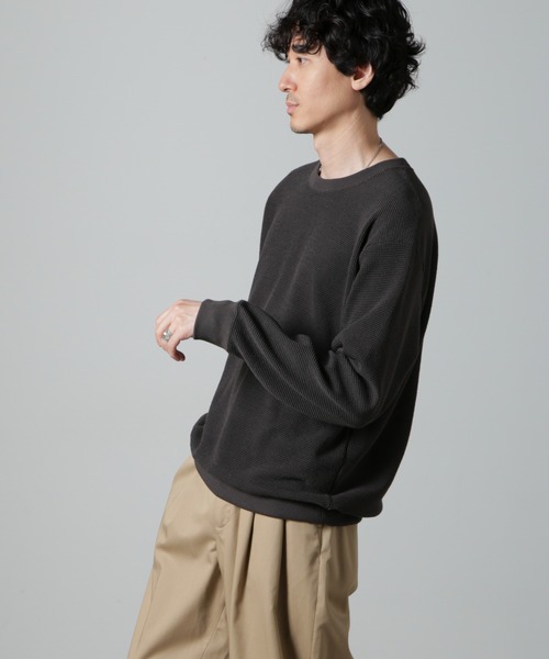 NANO universe（ナノユニバース）の「テックワッフルクルーネックTシャツ 長袖（Tシャツ/カットソー・メンズ・グレー/カーキ/スミクロ・L/M）」の7枚目の写真