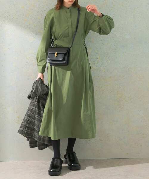 セール】ハイネックサイドベルトシャツワンピース（ワンピース