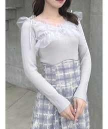 dazzlin | リボンチュールオフショルニットトップス(ニット/セーター)