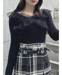 リボンチュールオフショルニットトップス