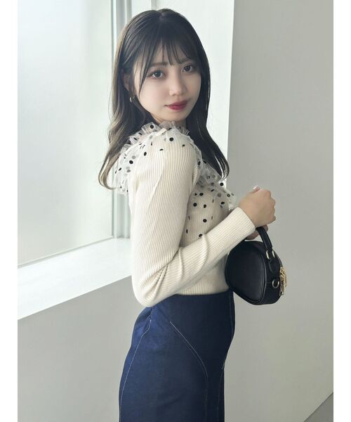 セール】リボンチュールオフショルニットトップス（ニット