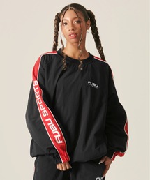 FUBU フブ ブランド ロゴ 配色ライン ドローコード付き ルーズシルエット アメカジ 長袖 ナイロン プルオーバー トレーナー