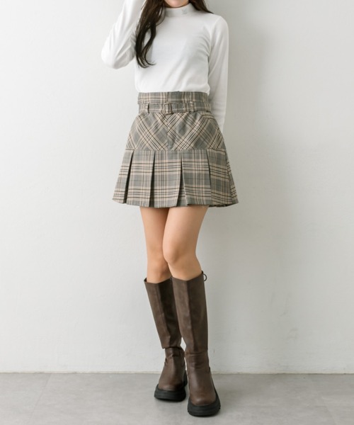 OLIVE des OLIVE(オリーブデオリーブ)の「ベルト付きボックスプリーツミニスカート(スカート・レディース・ブラウン系その他/ブラック系その他/キャメル/チェック・FREE)」の9枚目の写真