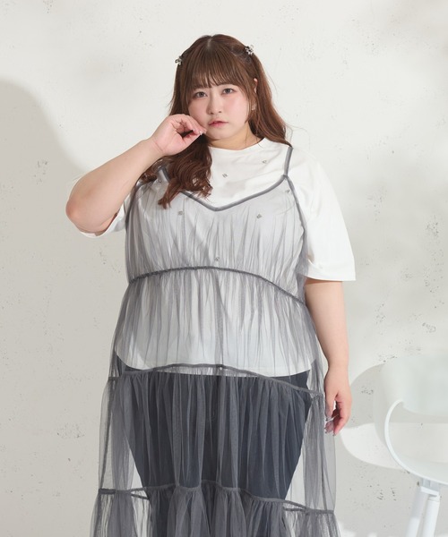 セール】【大きいサイズ】2WAYチュールキャミレイヤード