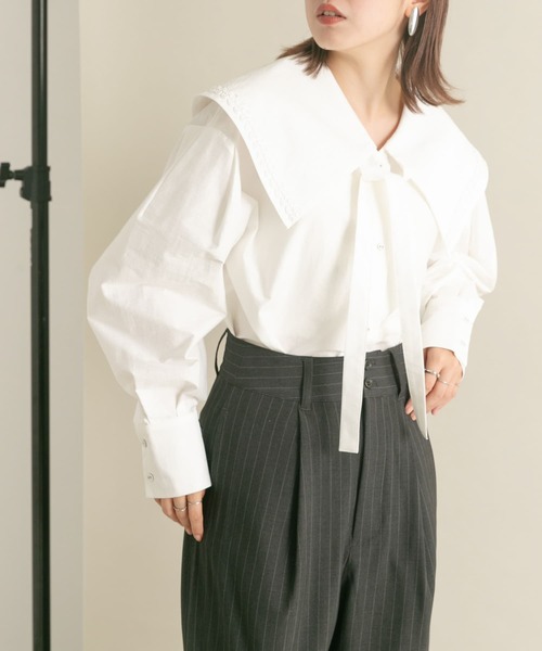 KBF（ケイビーエフ）の「ブレードBIGカラーシャツ（シャツ/ブラウス・レディース・オフホワイト/ブラック・ONE）」の5枚目の写真