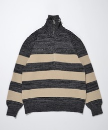 ボーダーハーフジップニットカットソー/Glitter mix harfzip border knit
