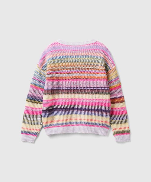 BENETTON (UNITED COLORS OF BENETTON)(ベネトンユナイテッドカラーズオブベネトン)の「キッズカラフルボーダー柄長袖ニット・セーターG(ニット/セーター・キッズ・ピンク系その他・LARGE/SMALL/MEDIUM/X-LARGE)」の2枚目の写真