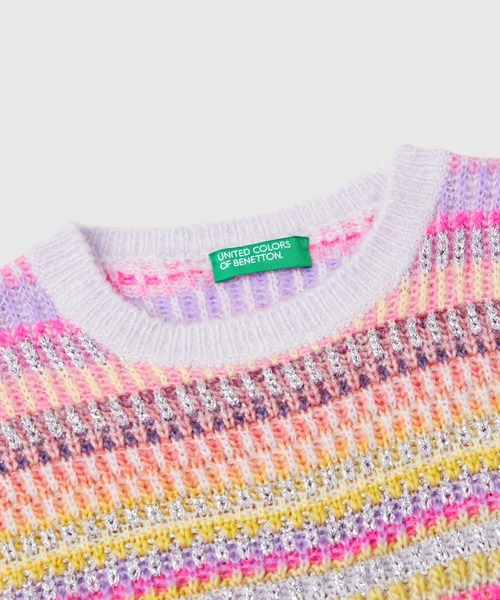 BENETTON (UNITED COLORS OF BENETTON)(ベネトンユナイテッドカラーズオブベネトン)の「キッズカラフルボーダー柄長袖ニット・セーターG(ニット/セーター・キッズ・ピンク系その他・LARGE/SMALL/MEDIUM/X-LARGE)」の3枚目の写真