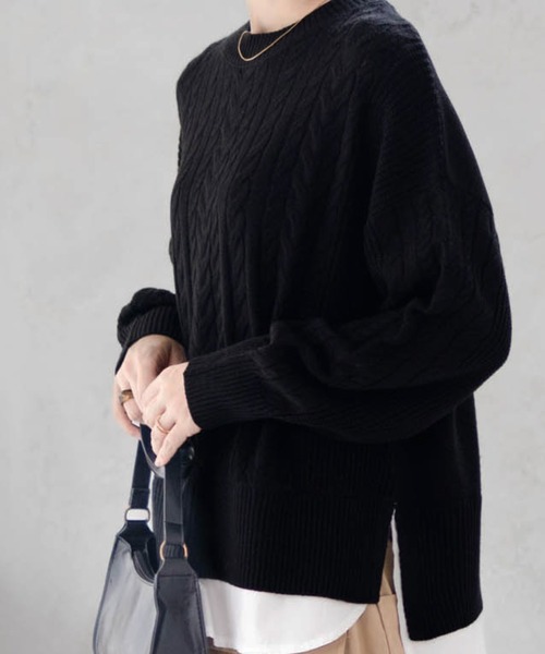 NAVY(ネイビー)の「nAvy 洗えるニット フェイクレイヤードプルオーバー(ニット/セーター・レディース・レッド系その他/ロイヤルブルー/ブラック/杢グレー・フリー)」の2枚目の写真