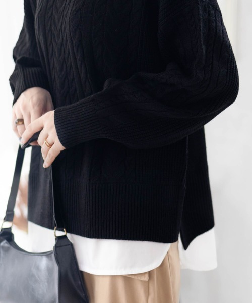 NAVY(ネイビー)の「nAvy 洗えるニット フェイクレイヤードプルオーバー(ニット/セーター・レディース・レッド系その他/ロイヤルブルー/ブラック/杢グレー・フリー)」の5枚目の写真