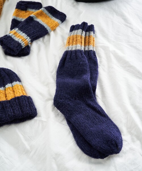 FREAK'S STORE(フリークスストア)の「HAND KNIT SOCKS(ソックス/靴下・メンズ・ネイビー/ブラック/サックスブルー・ONE SIZE)」の4枚目の写真