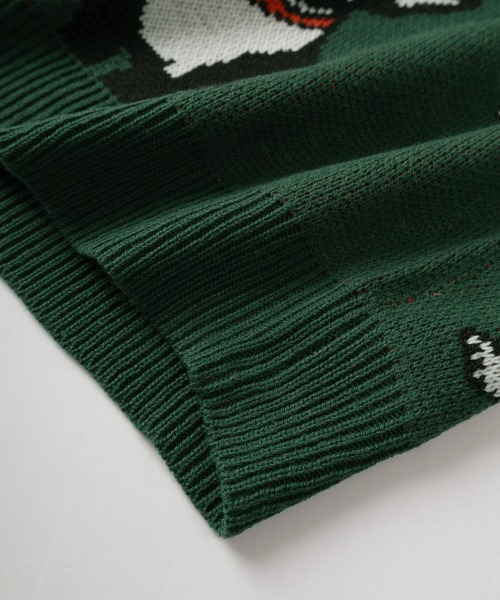 make a ray!（メイク ア レイ！）の「アニマル総柄 ジャガード織デザイン クルーネック長袖ニット/ ビッグシルエット/クマ/ネコ/イヌ（ニット/セーター・レディース・ライトブルー/クリーム/オフホワイト/チャコールグレー/ホワイト/グリーン・M/L）」の10枚目の写真