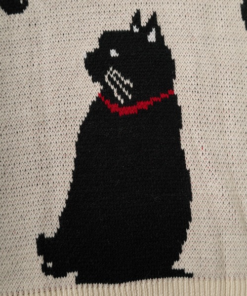 make a ray!（メイク ア レイ！）の「アニマル総柄 ジャガード織デザイン クルーネック長袖ニット/ ビッグシルエット/クマ/ネコ/イヌ（ニット/セーター・レディース・ライトブルー/クリーム/オフホワイト/チャコールグレー/ホワイト/グリーン・M/L）」の12枚目の写真