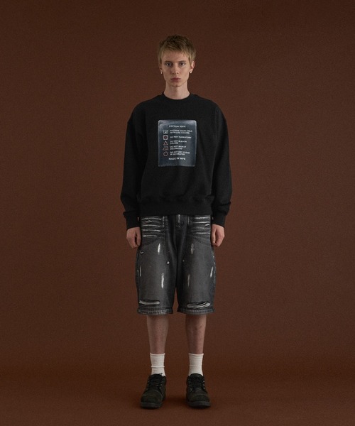 WISH FOR EVER(ウィッシュフォーエバー)の「TAG DESIGN PRINT SHORT SWEAT/ タグデザインプリントショートスウェット(スウェット・メンズ・ブラック/ライトグレー/ネイビー・SMALL/MEDIUM/LARGE)」の9枚目の写真