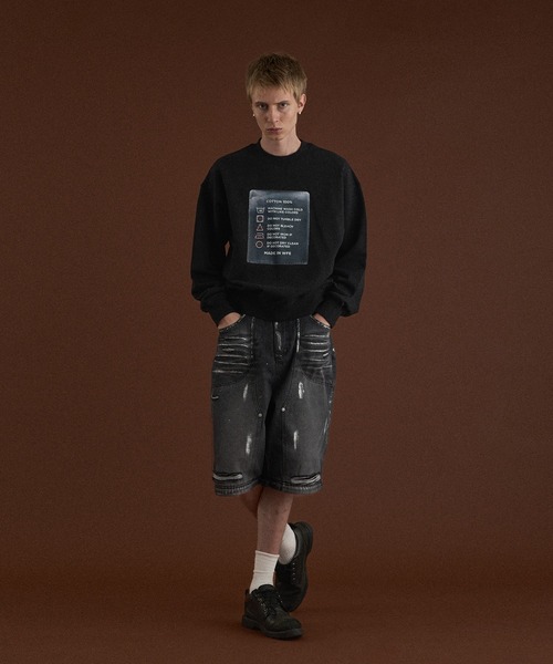 WISH FOR EVER(ウィッシュフォーエバー)の「TAG DESIGN PRINT SHORT SWEAT/ タグデザインプリントショートスウェット(スウェット・メンズ・ブラック/ライトグレー/ネイビー・SMALL/MEDIUM/LARGE)」の12枚目の写真