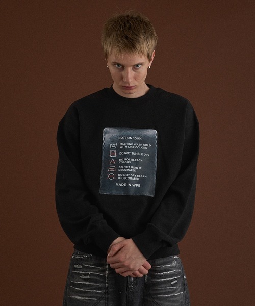 WISH FOR EVER(ウィッシュフォーエバー)の「TAG DESIGN PRINT SHORT SWEAT/ タグデザインプリントショートスウェット(スウェット・メンズ・ブラック/ライトグレー/ネイビー・SMALL/MEDIUM/LARGE)」の4枚目の写真