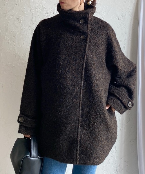 She's Closet(シーズクローゼット)の「フェイクリングウール3WAYミドル丈スタンドカラーステンカラーコート(ステンカラーコート・レディース・グレー系その他/ブラウン系その他/ブラック/ベージュ系その他・FREE)」の3枚目の写真