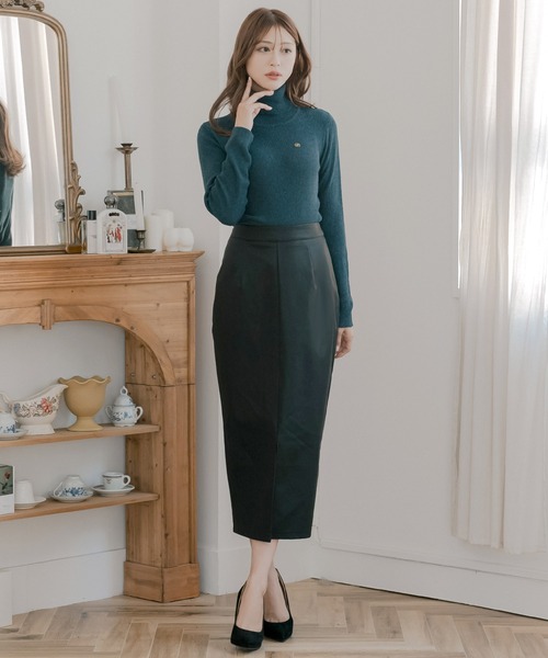 Julia Boutique（ジュリアブティック）の「スリットデザイン レザー ロングスカート（スカート・レディース・ブラック/ベージュ/オフホワイト/アイボリー・ONE）」の20枚目の写真