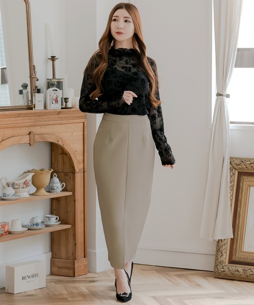 Julia Boutique（ジュリアブティック）の「スリットデザイン レザー ロングスカート（スカート・レディース・ブラック/ベージュ/オフホワイト/アイボリー・ONE）」の22枚目の写真