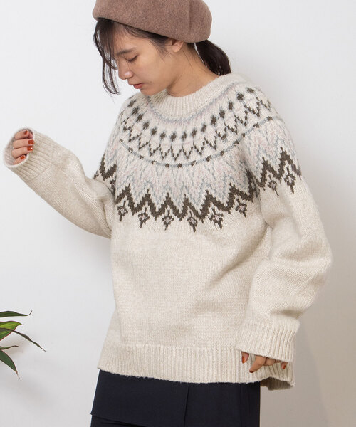 POU DOU DOU（プードゥドゥ）の「求心柄ジャガードニット（ニット/セーター・レディース・アイボリー/モカ/ダークグレー・M）」の2枚目の写真