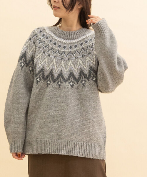 POU DOU DOU（プードゥドゥ）の「求心柄ジャガードニット（ニット/セーター・レディース・アイボリー/モカ/ダークグレー・M）」の3枚目の写真