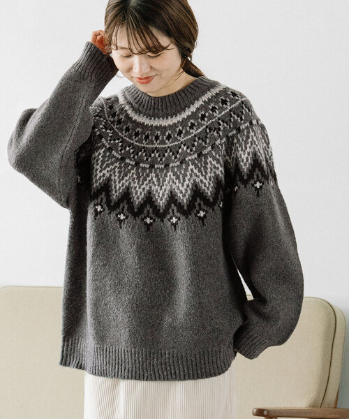 POU DOU DOU（プードゥドゥ）の「求心柄ジャガードニット（ニット/セーター・レディース・アイボリー/モカ/ダークグレー・M）」の4枚目の写真