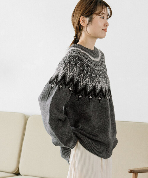 POU DOU DOU（プードゥドゥ）の「求心柄ジャガードニット（ニット/セーター・レディース・アイボリー/モカ/ダークグレー・M）」の5枚目の写真