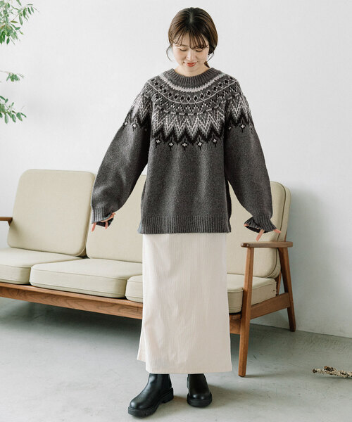 POU DOU DOU（プードゥドゥ）の「求心柄ジャガードニット（ニット/セーター・レディース・アイボリー/モカ/ダークグレー・M）」の6枚目の写真