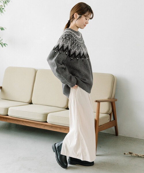 POU DOU DOU（プードゥドゥ）の「求心柄ジャガードニット（ニット/セーター・レディース・アイボリー/モカ/ダークグレー・M）」の7枚目の写真
