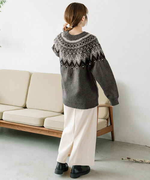 POU DOU DOU（プードゥドゥ）の「求心柄ジャガードニット（ニット/セーター・レディース・アイボリー/モカ/ダークグレー・M）」の8枚目の写真