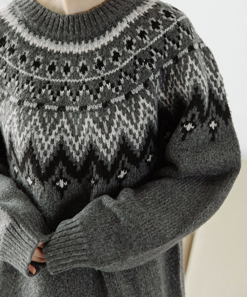 POU DOU DOU（プードゥドゥ）の「求心柄ジャガードニット（ニット/セーター・レディース・アイボリー/モカ/ダークグレー・M）」の9枚目の写真
