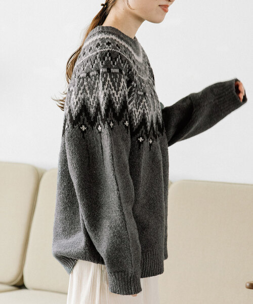 POU DOU DOU（プードゥドゥ）の「求心柄ジャガードニット（ニット/セーター・レディース・アイボリー/モカ/ダークグレー・M）」の10枚目の写真