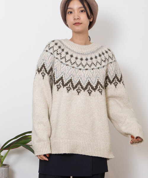 POU DOU DOU（プードゥドゥ）の「求心柄ジャガードニット（ニット/セーター・レディース・アイボリー/モカ/ダークグレー・M）」の11枚目の写真