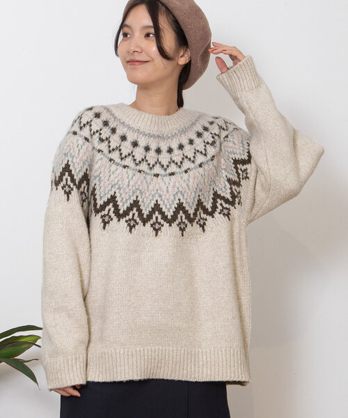 POU DOU DOU（プードゥドゥ）の「求心柄ジャガードニット（ニット/セーター・レディース・アイボリー/モカ/ダークグレー・M）」の12枚目の写真