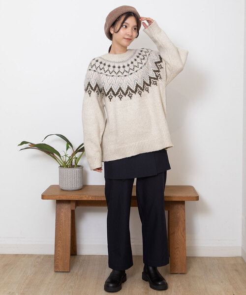 POU DOU DOU（プードゥドゥ）の「求心柄ジャガードニット（ニット/セーター・レディース・アイボリー/モカ/ダークグレー・M）」の14枚目の写真
