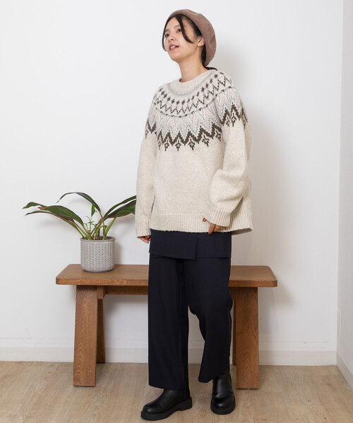 POU DOU DOU（プードゥドゥ）の「求心柄ジャガードニット（ニット/セーター・レディース・アイボリー/モカ/ダークグレー・M）」の15枚目の写真