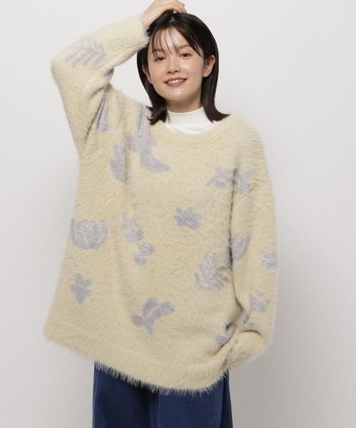 niko and...（ニコアンド）の「アート柄シャギーニットチュニック（チュニック・レディース・オレンジ/アイボリー/チャコール・FREE）」の16枚目の写真