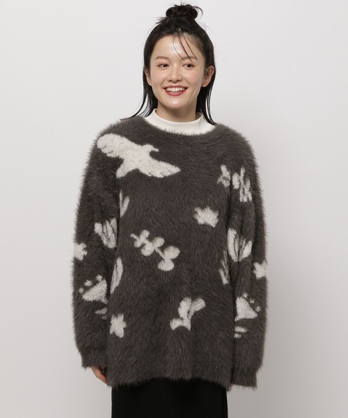 niko and...（ニコアンド）の「アート柄シャギーニットチュニック（チュニック・レディース・オレンジ/アイボリー/チャコール・FREE）」の15枚目の写真