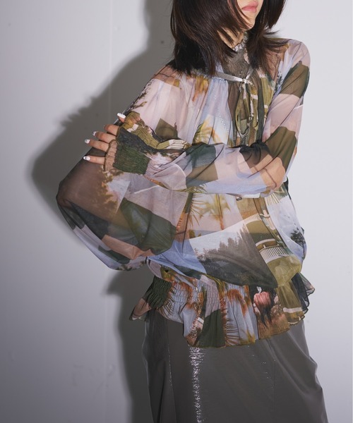 MIDVEIN（ミッドヴェイン）の「shirring ribbon print tulle blouse（シャツ/ブラウス・レディース・マルチ・FREE）」の13枚目の写真