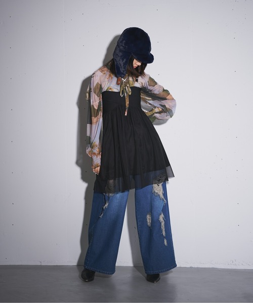 MIDVEIN（ミッドヴェイン）の「shirring ribbon print tulle blouse（シャツ/ブラウス・レディース・マルチ・FREE）」の4枚目の写真