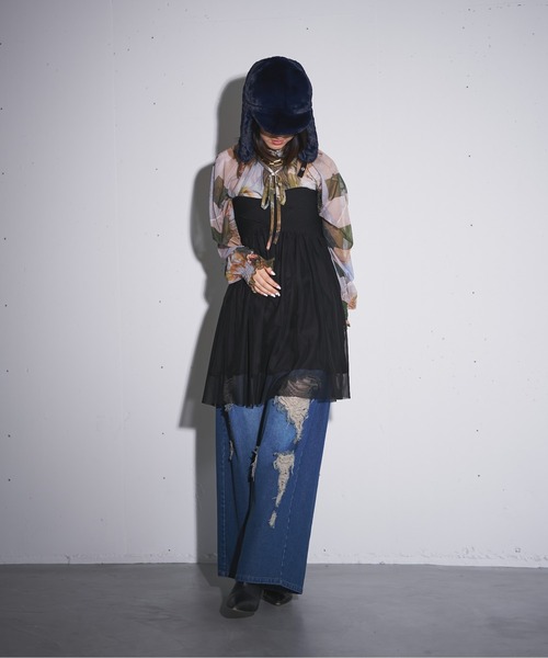 MIDVEIN（ミッドヴェイン）の「shirring ribbon print tulle blouse（シャツ/ブラウス・レディース・マルチ・FREE）」の5枚目の写真