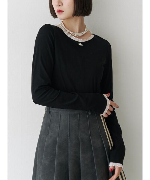 jouetie（ジュエティ）の「ローズモチーフレースドッキングロンT（Tシャツ/カットソー・レディース・オフホワイト/グレー/ブラック/ブルー・MEDIUM）」の21枚目の写真