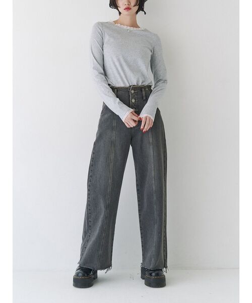 jouetie（ジュエティ）の「ローズモチーフレースドッキングロンT（Tシャツ/カットソー・レディース・オフホワイト/グレー/ブラック/ブルー・MEDIUM）」の19枚目の写真