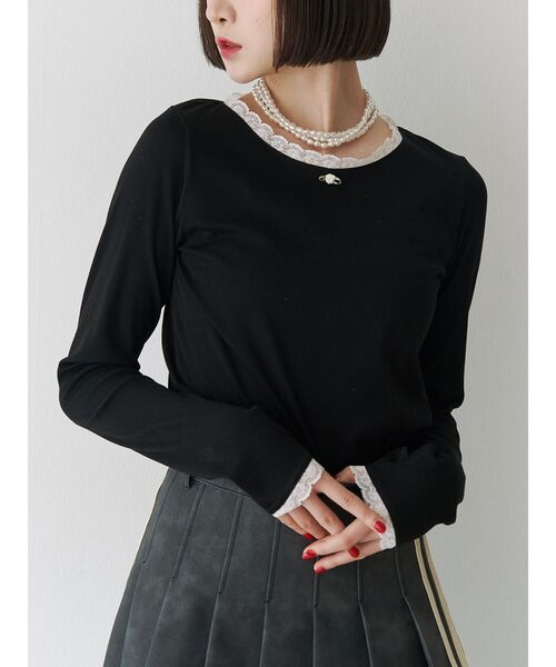 jouetie（ジュエティ）の「ローズモチーフレースドッキングロンT（Tシャツ/カットソー・レディース・オフホワイト/グレー/ブラック/ブルー・MEDIUM）」の20枚目の写真